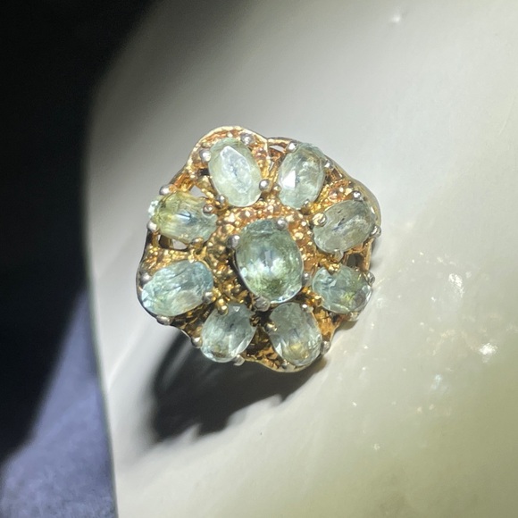 Vintage Aquamarine 925 M Cluster Rare Floral Antique Cluster Ring - Picture 6 of 10